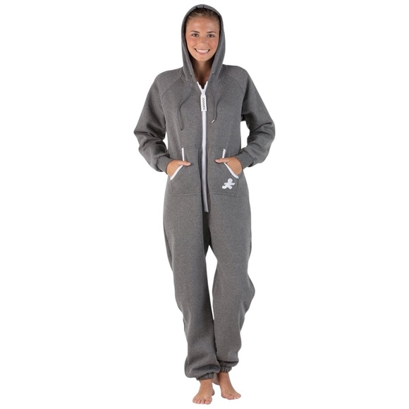 JOGGIES Sweatshirt Hoodie Onesie Charcoal Grey Fleece Zip Front Pockets Adult XS - Picture 1 of 12